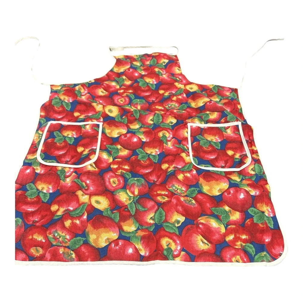 Unbranded Apple Print Apron Women OS Red Good Cottagecore Kitchen Pockets